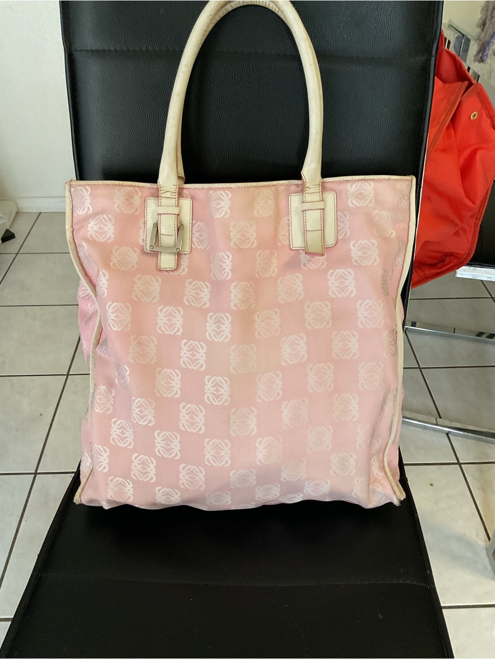 Loewe Pink Monogram Tote with Cream Handles